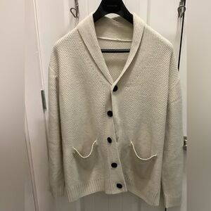 Cream Shawl Collar Cardigan with Black Buttons